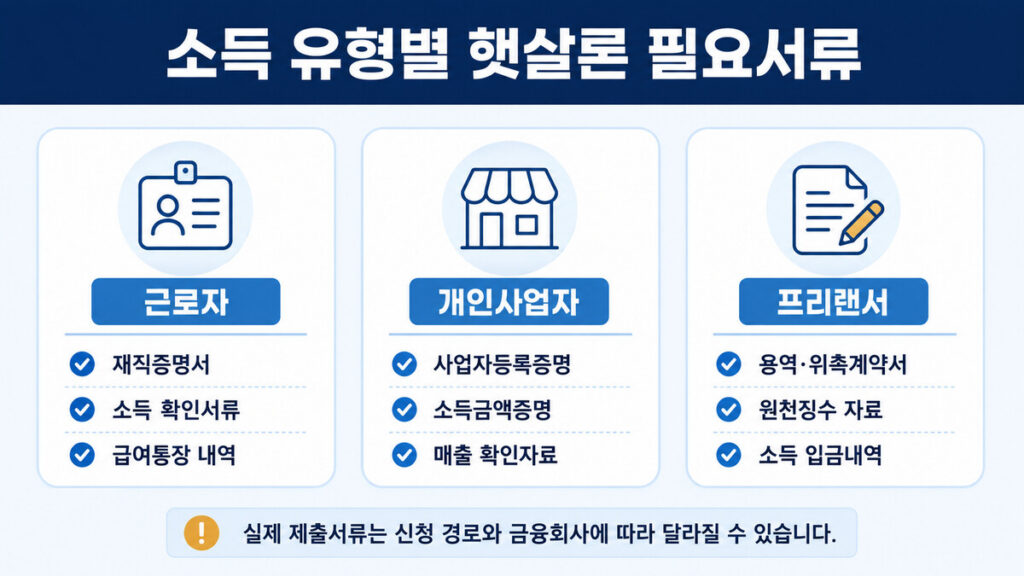 근로자 사업자 프리랜서별 햇살론 필요서류