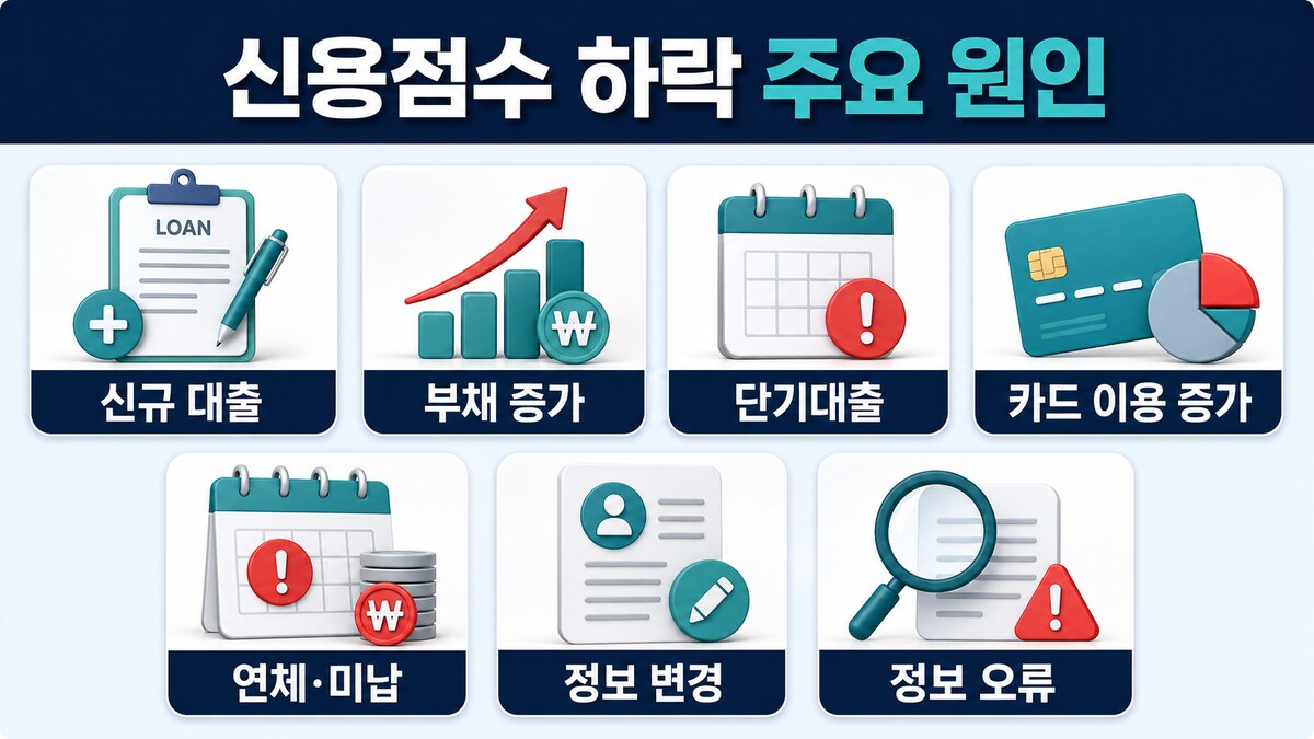신용점수 갑자기 떨어지는 이유와 주요 원인 7가지