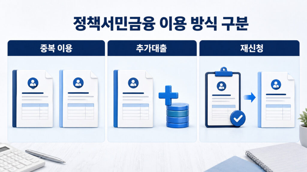 정책서민금융 중복 이용과 추가대출 및 재신청의 차이