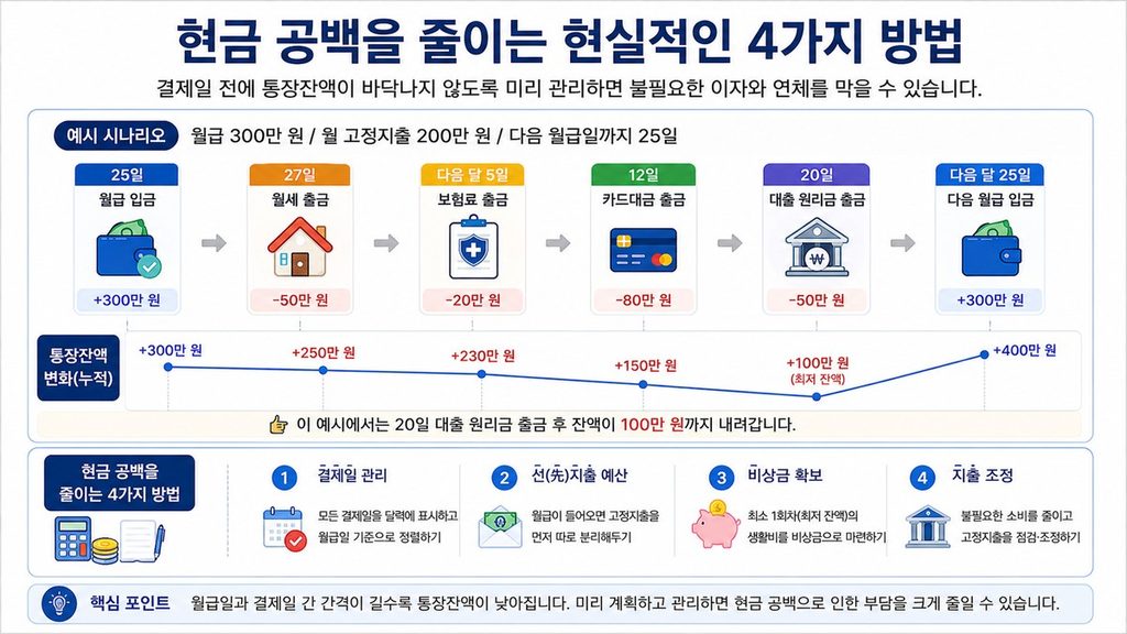 월급과 결제일 사이 통장잔액 변화를 확인하고 현금 공백을 줄이는 네 가지 관리 방법
