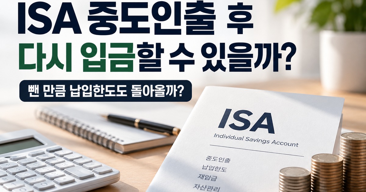 ISA 중도인출 후 다시 입금할 수 있을까? 뺀 만큼 납입한도도 돌아올까?