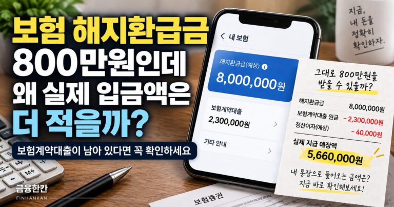 보험 해지환급금과 보험계약대출 차감 구조 이미지