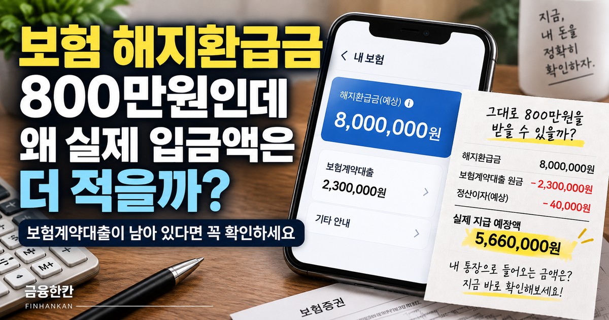 보험 해지환급금과 보험계약대출 차감 구조 이미지